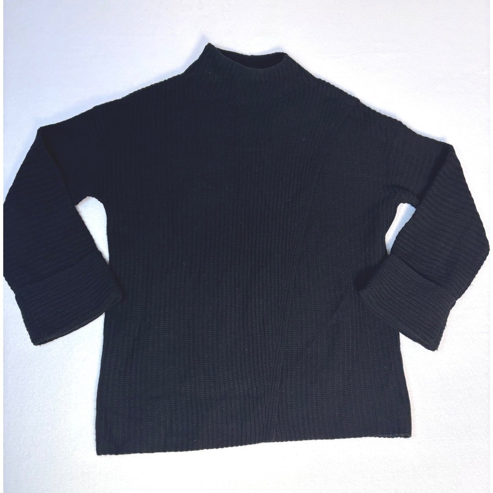 Athleta Black Ribbed Mock Neck Wrap Front Sweater XS 466769-03‎ HO22 NWOT